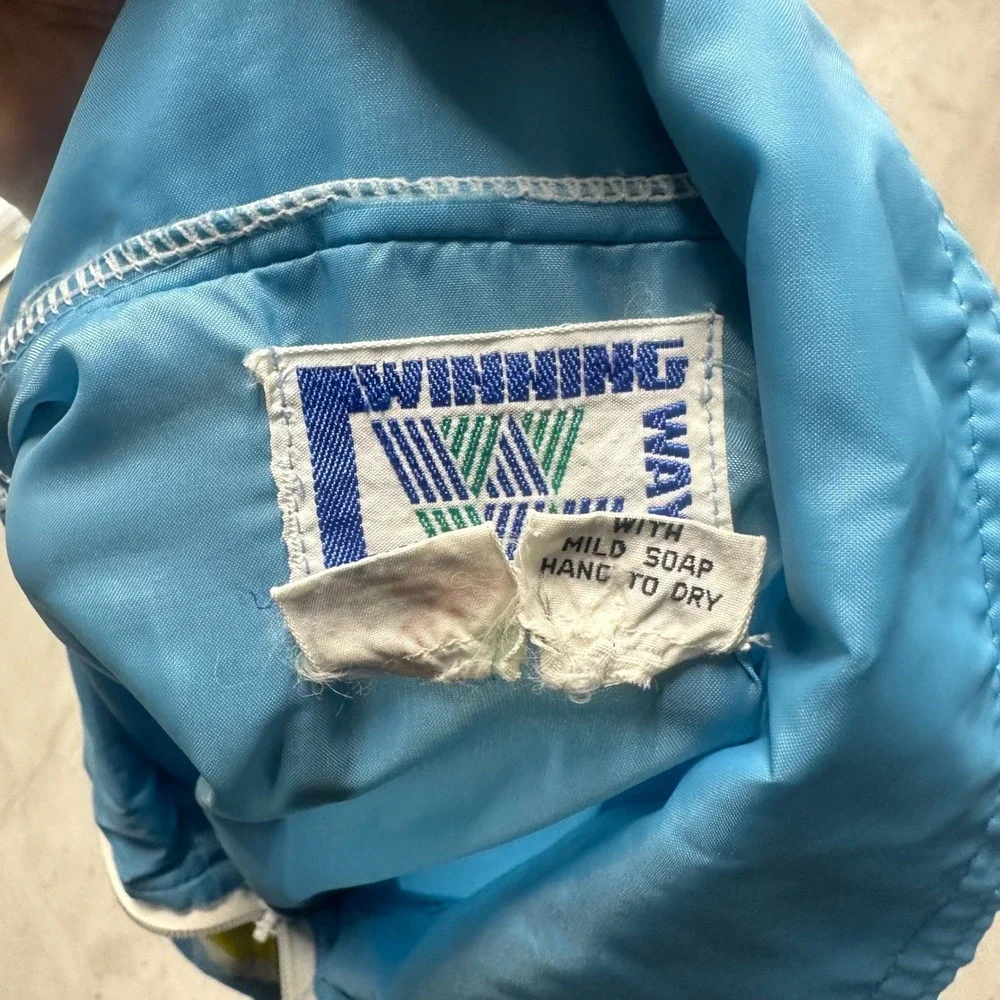 Vintage 80s Winning Ways Windbreaker Jacket XL Blue Yellow Stripe Retro Y2K